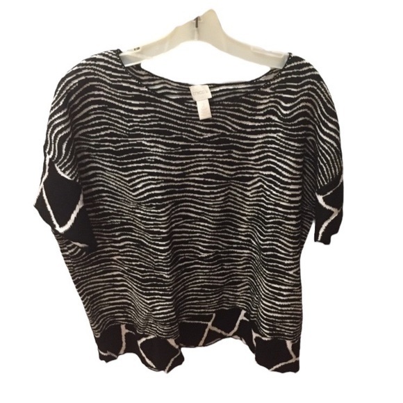 Chico's Sweaters - Chico’s Zebra Stripe Cotton Sweater NWOT Short Sleeve 2 (12-144) Black & white